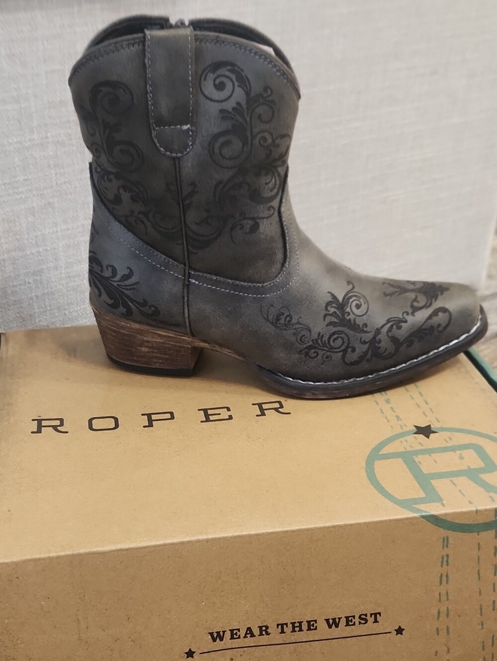 Roper Grey Embroidered Western Ankle Boot